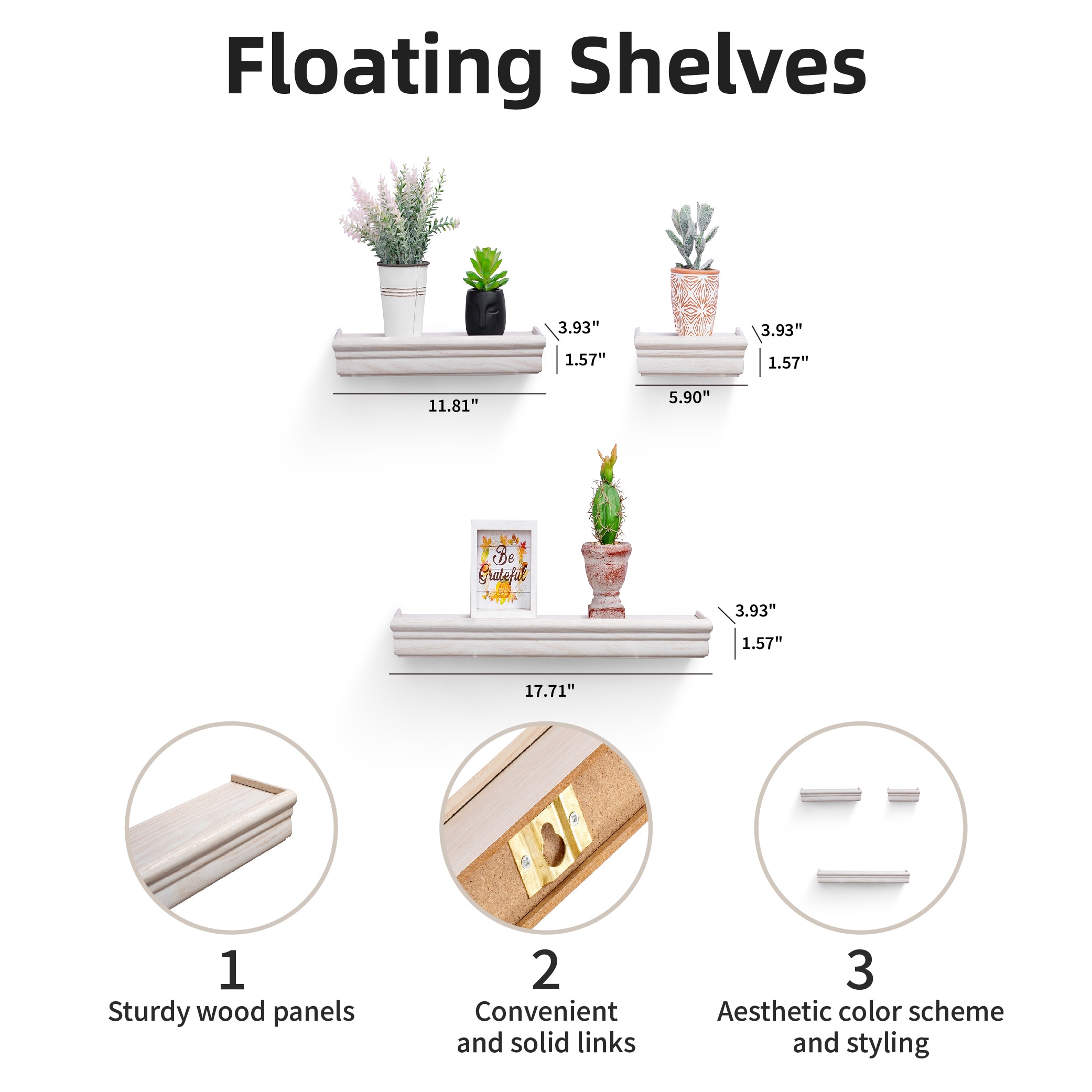 Floating Shelves 17.9" Wall Mounted Wood Shelves For Bathroom, Bedroom, Living Room, Kitchen, Hanging Shelf For Books/Storage/Decor With Invisible Brackets, White_maomaolike.com